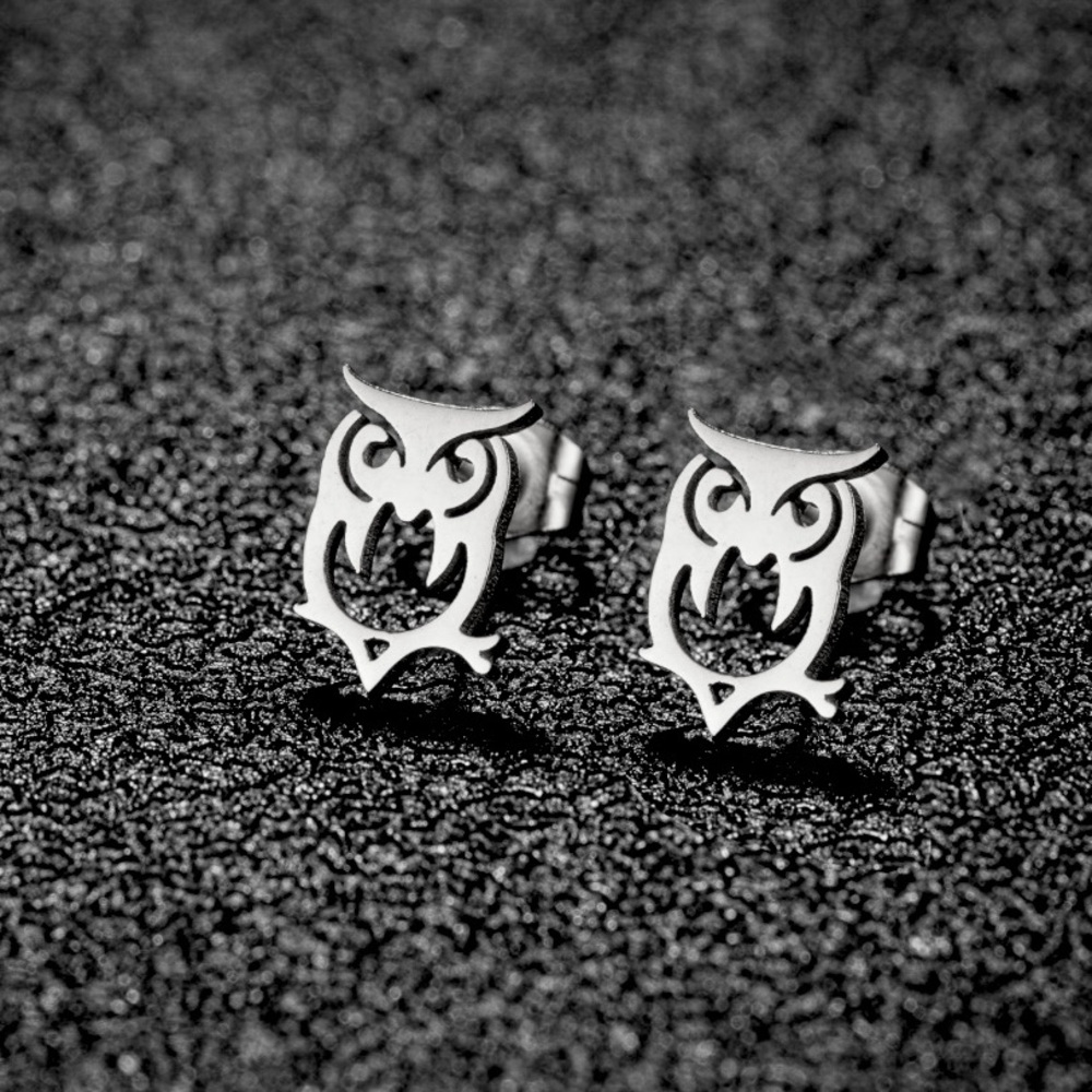 NEW Dainty Owl stud Earrings Silver color - Boutique